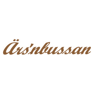 Texten Ärs'nbussan med brun kursiv stil